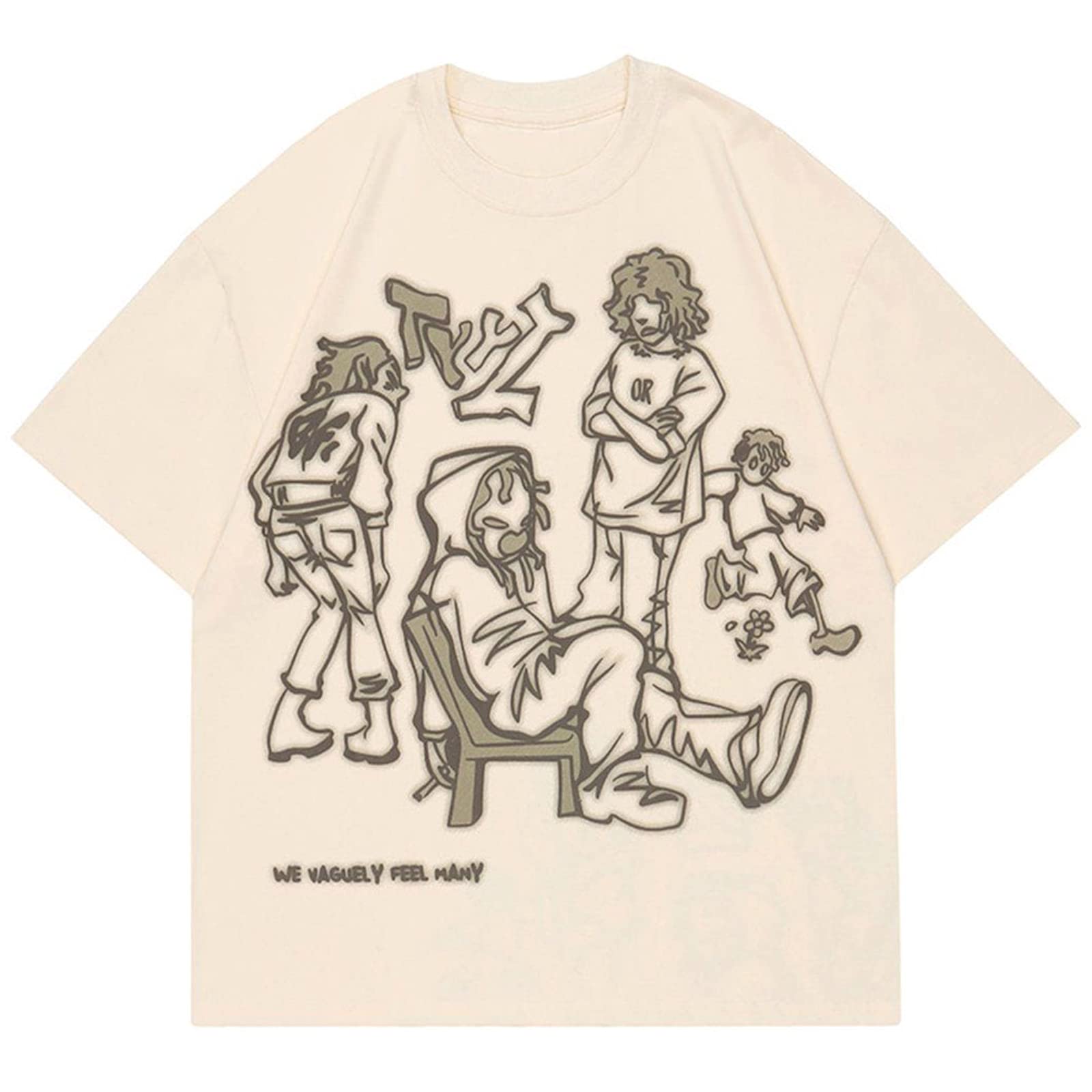 Vamtac Oversized Graphic Tees Y2k Vintage Tees for Men Women Streetwear Unisex T Shirts Beige